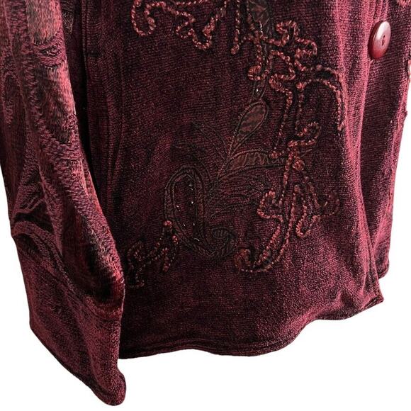 Flashback Burgundy Velvet Beaded Embroidered Whimsigoth Jacket Vintage Womens M - Picture 2 of 16